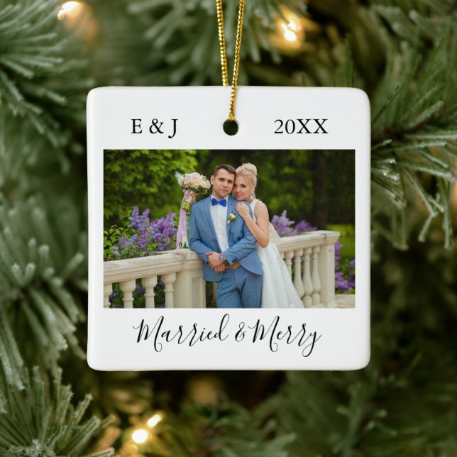 Adorno De Cerámica Foto de pareja de casados y merry (Árbol)