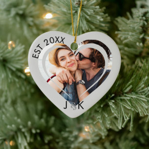 Adorno De Cerámica Foto de pareja minimalista de la primera Navidad j