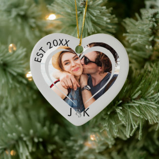 Adorno De Cerámica Foto de pareja minimalista de la primera Navidad j