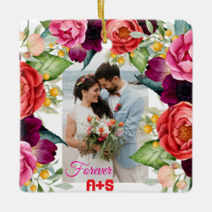 Adorno De Cerámica Foto de Parejas Rosas Florales Personalizadas