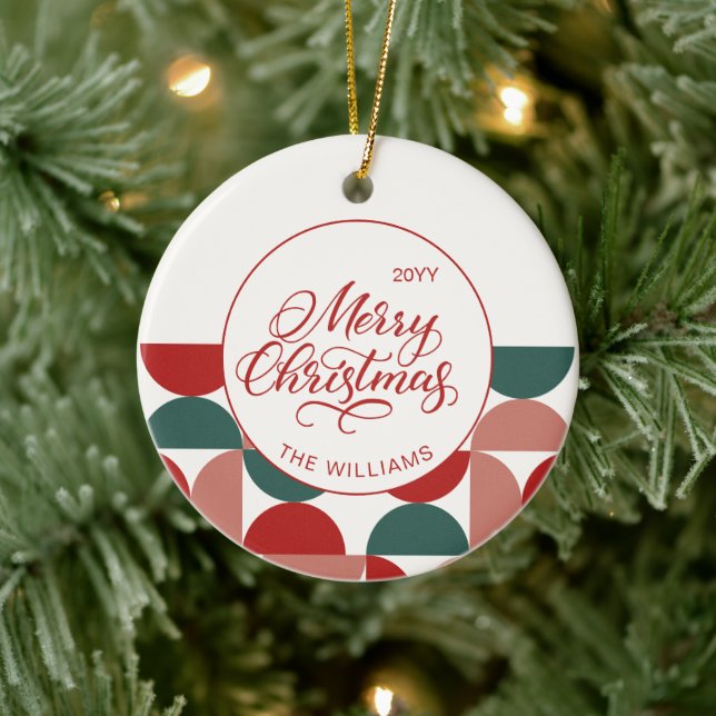 Adorno De Cerámica Foto de patrón geométrico de Navidades rojos perso (Árbol)