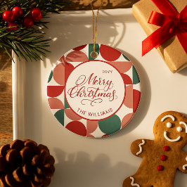 Adorno De Cerámica Foto de patrón geométrico de Navidades rojos perso