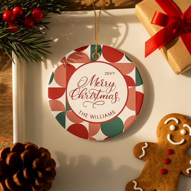 Adorno De Cerámica Foto de patrón geométrico de Navidades rojos perso (Subido por el creador)