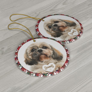 Adorno De Cerámica Foto de perro con tartán de Navidad Stewart de Cua