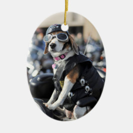 Adorno De Cerámica Foto de perro en motocicleta
