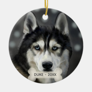 Adorno De Cerámica Foto de perro Husky personalizada