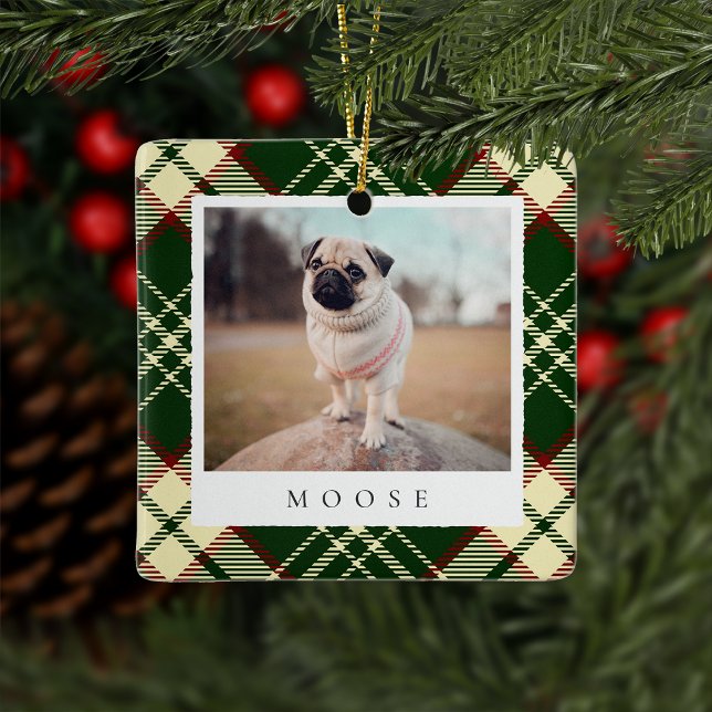 Adorno De Cerámica Foto de perro Mascota personalizada de Green Plaid (Subido por el creador)