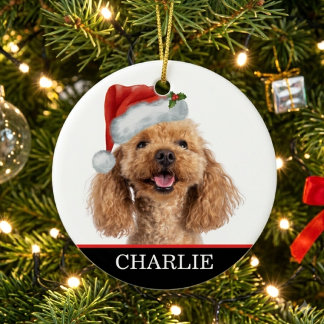 Adorno De Cerámica Foto de perro personalizada con sombrero de Navida