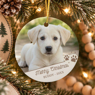 Adorno De Cerámica Foto de perro personalizada Navidad nombre de masc