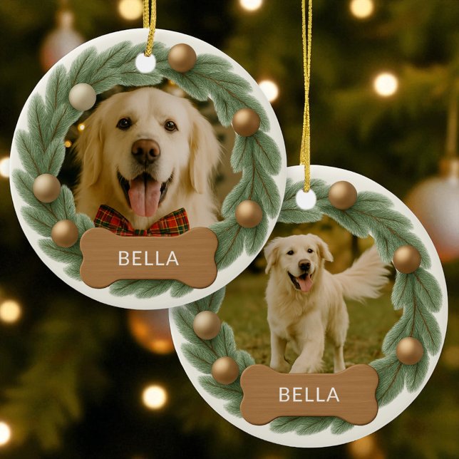 Adorno De Cerámica Foto de perro Wreath Nombre personalizado Navidade (Subido por el creador)