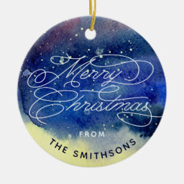 Adorno De Cerámica Foto de personalizable Cute Navy Blue Merry Christ