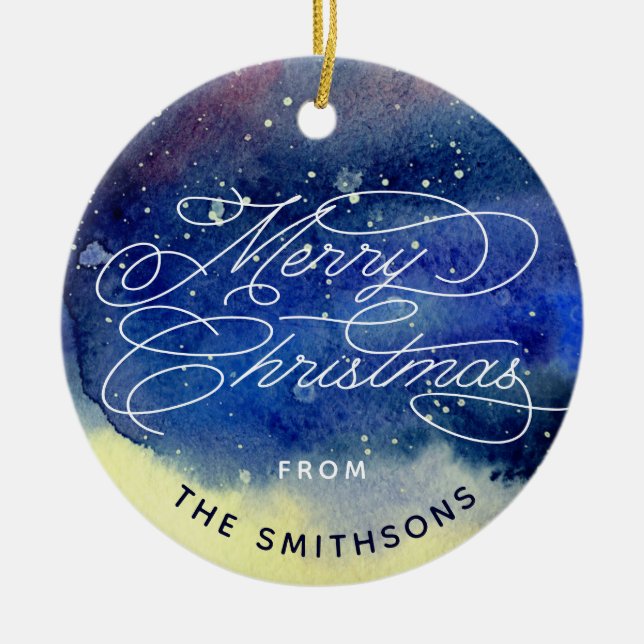 Adorno De Cerámica Foto de personalizable Cute Navy Blue Merry Christ (Frente)