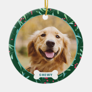 Adorno De Cerámica Foto de Personalizado Mascota navidad deja Berries