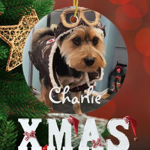 Adorno De Cerámica Foto de piloto de perro genial, Feliz Navidad, Per