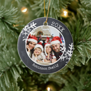 Adorno De Cerámica Foto de Pizarra Familia Navidad Copo de Nieve