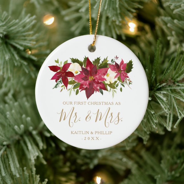 Adorno De Cerámica Foto de Poinsettia Elegante Nueva Navidad (Árbol)