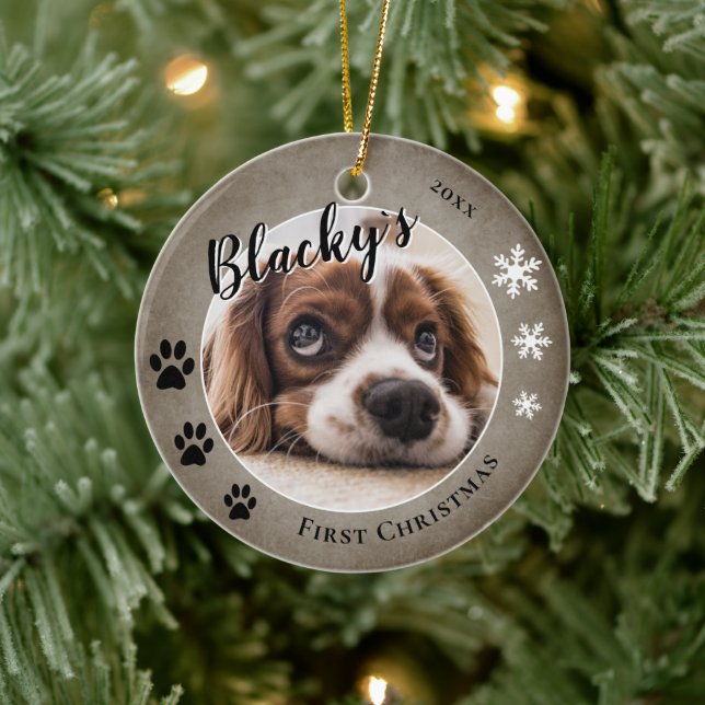 Adorno De Cerámica Foto de primer Navidad de cachorros con nombre de  (Árbol)