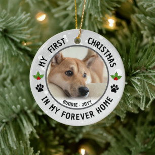 Adorno De Cerámica Foto de recuerdo de la primera Navidad de cachorro