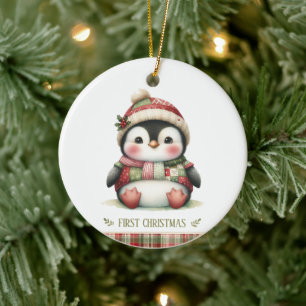 Adorno De Cerámica Foto de recuerdo de la primera Navidad del pingüin