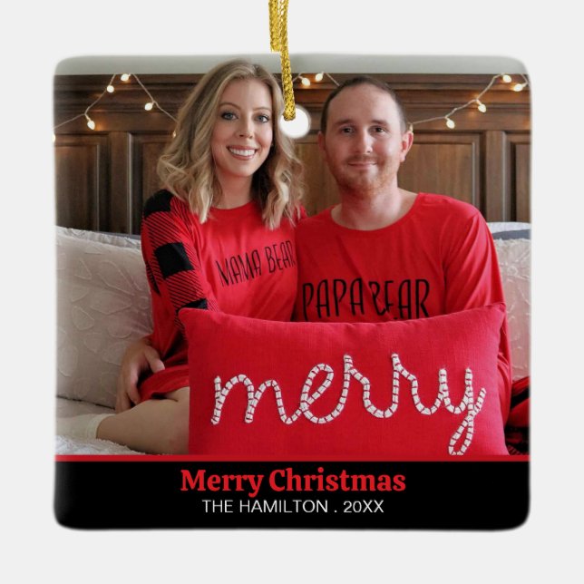 Adorno De Cerámica Foto de Red Merry Christmas Playful (Anverso)