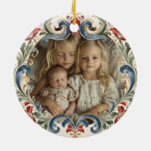Adorno De Cerámica Foto de Rosemaling de Navidad Noruega