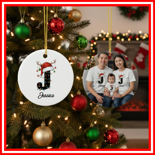 Adorno De Cerámica Foto de sombrero de Santa con cuernos de Navidad f