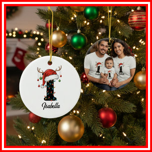Adorno De Cerámica Foto de sombrero de Santa con cuernos de Navidad f