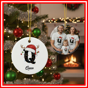 Adorno De Cerámica Foto de sombrero de Santa con cuernos de Navidad f