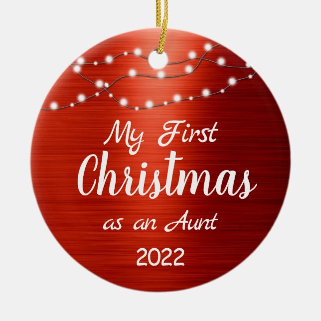 Adorno De Cerámica Foto de Tía First Christmas String Lights (Frente)
