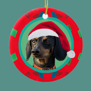 Adorno De Cerámica Foto de tu perro o nuestro Dachshund verde rojo na