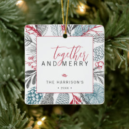 Adorno De Cerámica Foto de vegetación navideña juntos y alegres