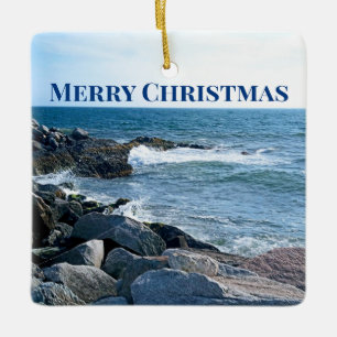 Adorno De Cerámica Foto de Wavy Atlantic Ocean Blue