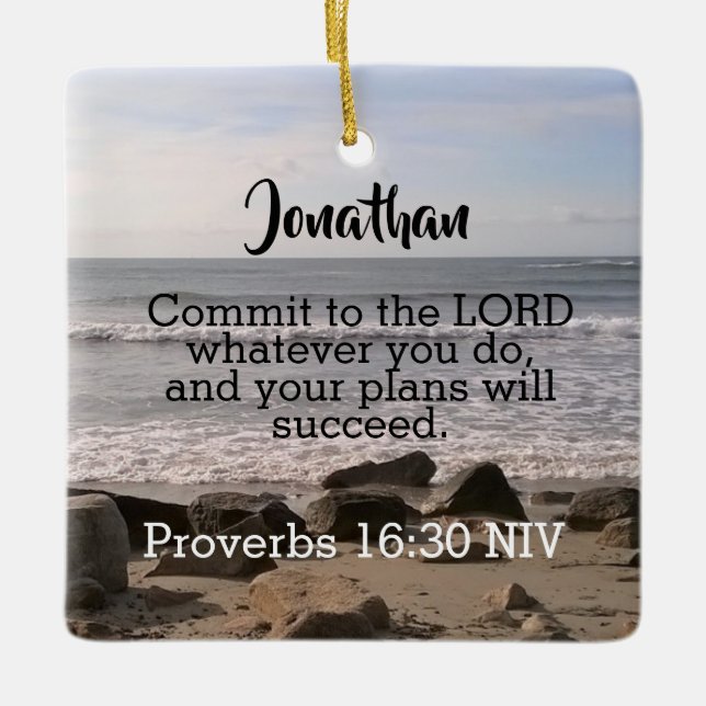 Adorno De Cerámica Foto de Wavy Ocean Shore Proverbs Biblia Verse Sea (Anverso)