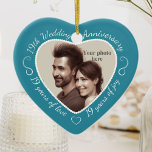 Adorno De Cerámica Foto del 19° aniversario del Boda<br><div class="desc">Celebremos un año feliz de casamiento con un adorno fotográfico personalizado en un marco de corazón delicioso. Simplemente suba tu propia foto de la pareja casada y aparecerá en el corte. El entorno acuático presenta una fuente de escritura blanca y decoraciones. Las palabras son: 19º Aniversario Boda - 19 años...</div>