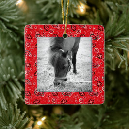 Adorno De Cerámica Foto del caballo de Bandana roja, año de vacacione