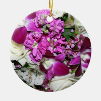 Adorno De Cerámica Foto del centro de flores púrpura y blanca