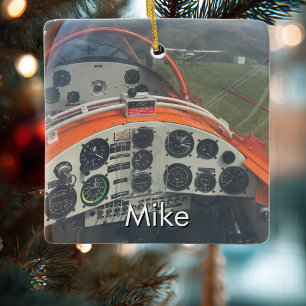 Adorno De Cerámica Foto del cockpit del avión piloto Navidad Aviación