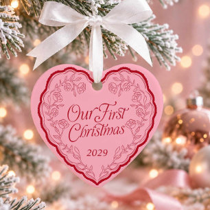 Adorno De Cerámica Foto del Corazón de Nuestro Primer Navidad Dibujad