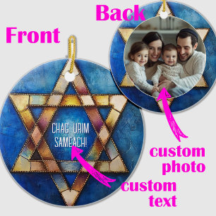 Adorno De Cerámica Foto del personalizado Happy Hanukkah ✡️, Estrella