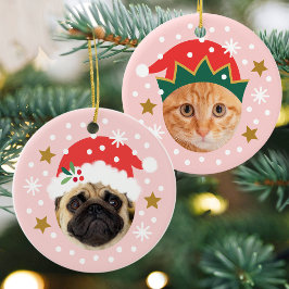 Adorno De Cerámica Foto del Personalizado navidad Cute Santa Elf Rosa