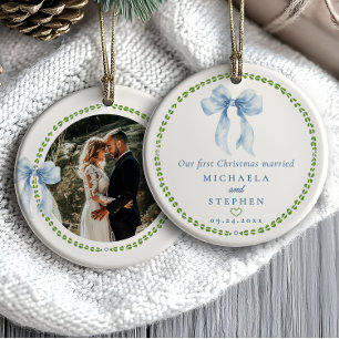 Adorno De Cerámica Foto del primer Navidad casados con lazos grandmil