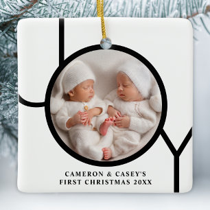 Adorno De Cerámica Foto del primer Navidad de gemelos Alegría Negro B