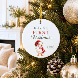 Adorno De Cerámica Foto del primer Navidad del bebé con ganso