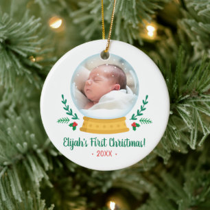 Adorno De Cerámica Foto del primer Navidad del bebé en un globo de ni