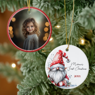 Adorno De Cerámica Foto del primer Navidad del bebé Santa Gnome