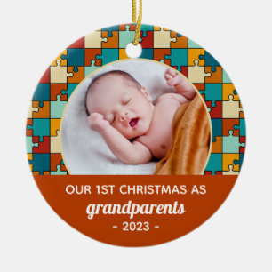 Adorno De Cerámica Foto del primer rompecabezas de Navidades del abue