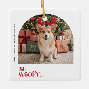 Adorno De Cerámica Foto divertida de perro en arco de Navidad