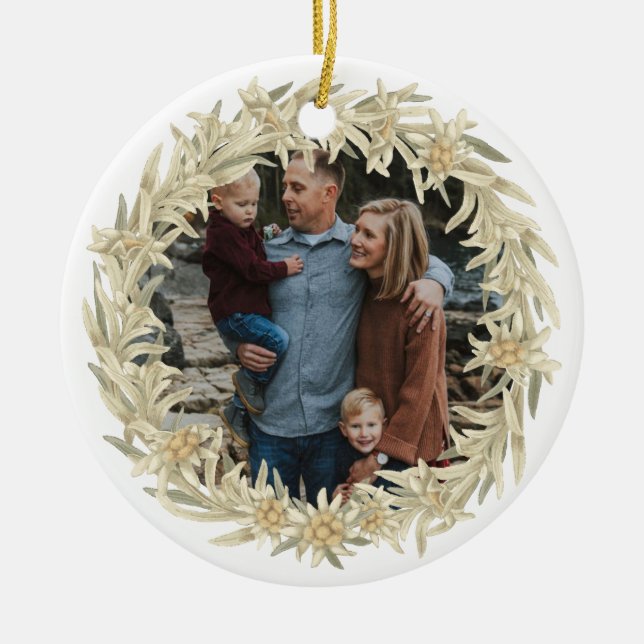 Adorno De Cerámica Foto Edelweiss Alpes Floral Wreath (Frente)