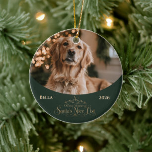 Adorno De Cerámica Foto elegante de perro en la lista buena de Santa
