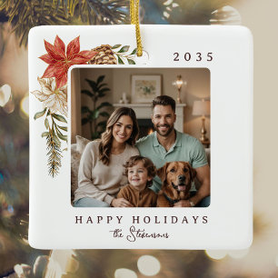 Adorno De Cerámica Foto elegante de poinsettia para felices fiestas